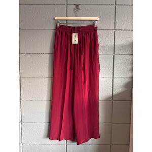 NWT Deluxe 100% Silk Wide Leg Trouser Pants in Burgundy size L